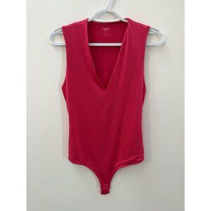 Express Body Contour High Compression Deep V-Neck Bodysuit Pink Size S